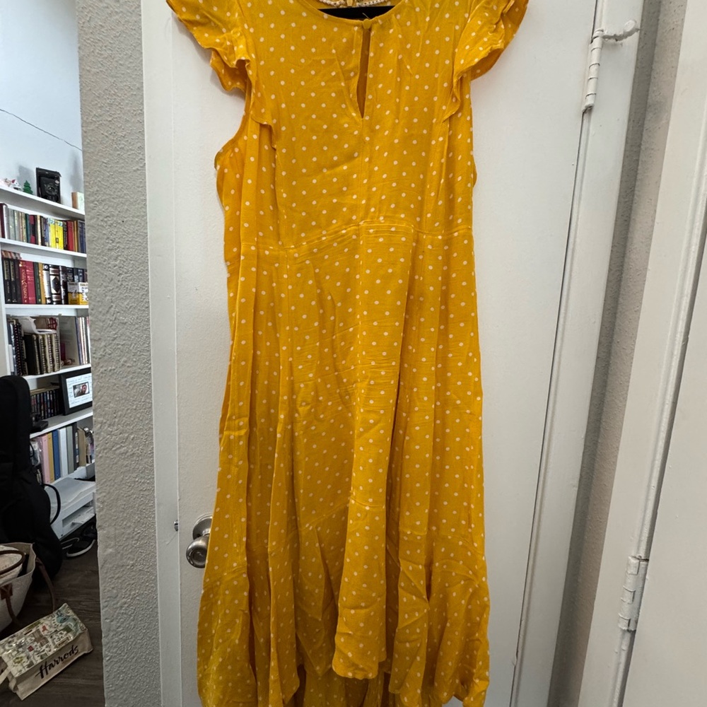 Anthropologie Maeve Mustard Dress with White Dots